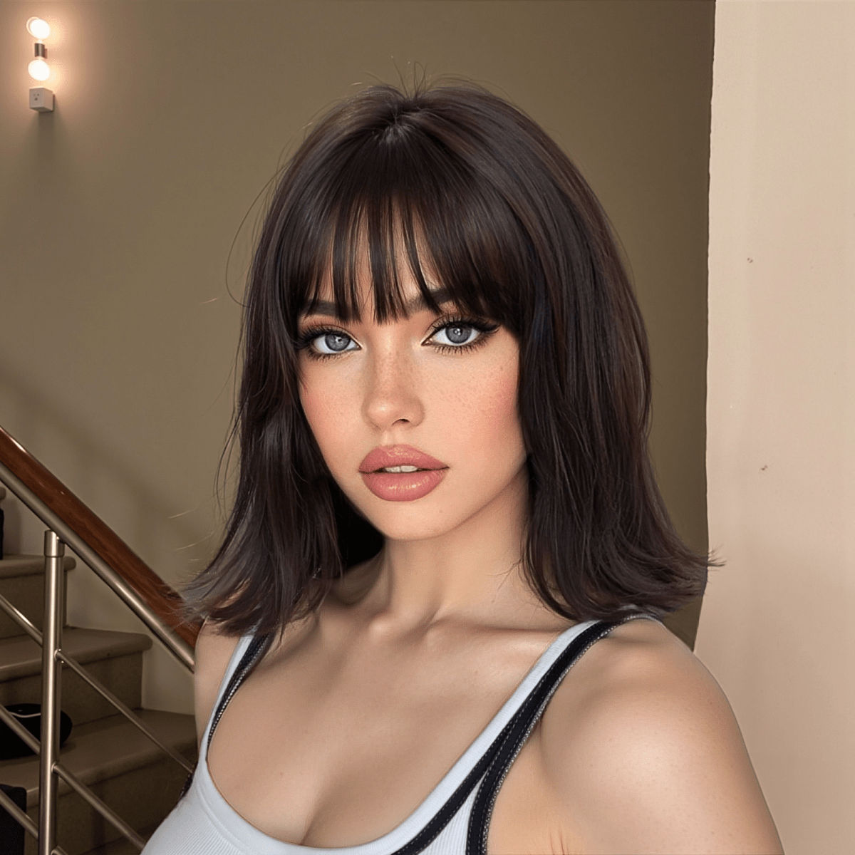 Short Dark Brown Bob Wispy Fringe Wig - MARKETPLACE | Brown, Fringe, Synthetic Hair | Milk &amp; Honey Wigs