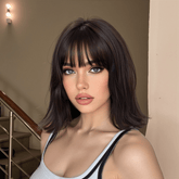 Short Dark Brown Bob Wispy Fringe Wig - MARKETPLACE | Brown, Fringe, Synthetic Hair | Milk & Honey Wigs