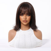 Short Dark Brown Bob Wispy Fringe Wig - MARKETPLACE | Brown, Fringe, Synthetic Hair | Milk & Honey Wigs