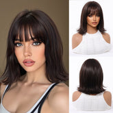 Short Dark Brown Bob Wispy Fringe Wig - MARKETPLACE | Brown, Fringe, Synthetic Hair | Milk & Honey Wigs