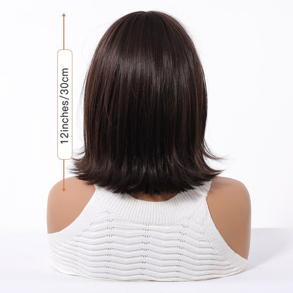 Short Dark Brown Bob Wispy Fringe Dark Brown synthetic bob fringe wig | Milk &amp; Honey Wigs