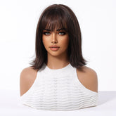 Short Dark Brown Bob Wispy Fringe Wig - MARKETPLACE | Brown, Fringe, Synthetic Hair | Milk & Honey Wigs