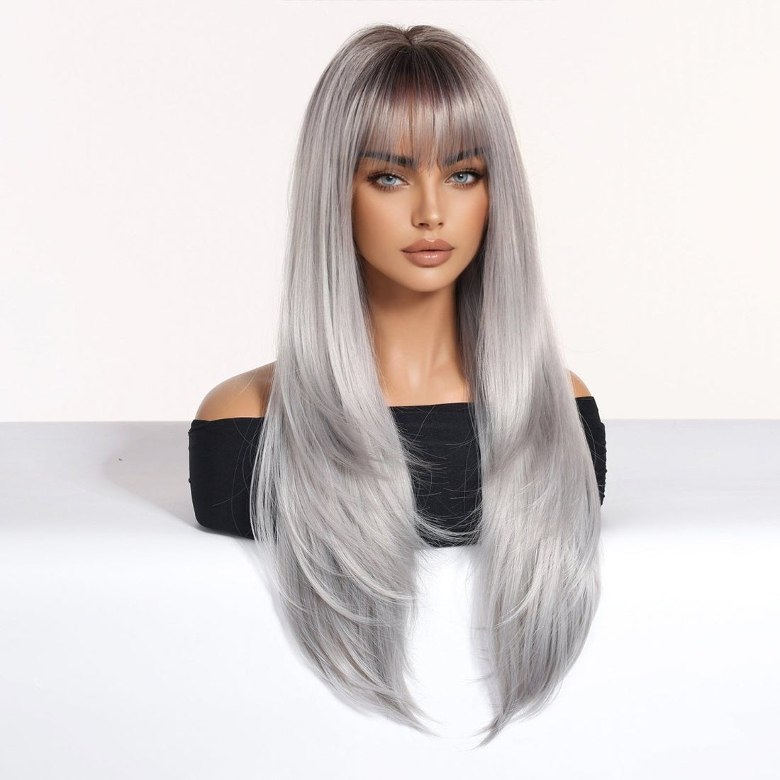 Silver-Gray With Darker Roots Wig - MARKETPLACE | Grey, Fringe, Synthetic Hair | Milk &amp; Honey Wigs