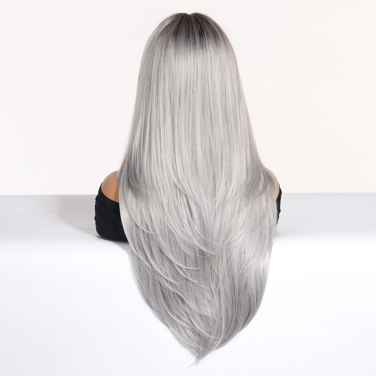 Silver-Gray With Darker Roots Wig - MARKETPLACE | Grey, Fringe, Synthetic Hair | Milk &amp; Honey Wigs
