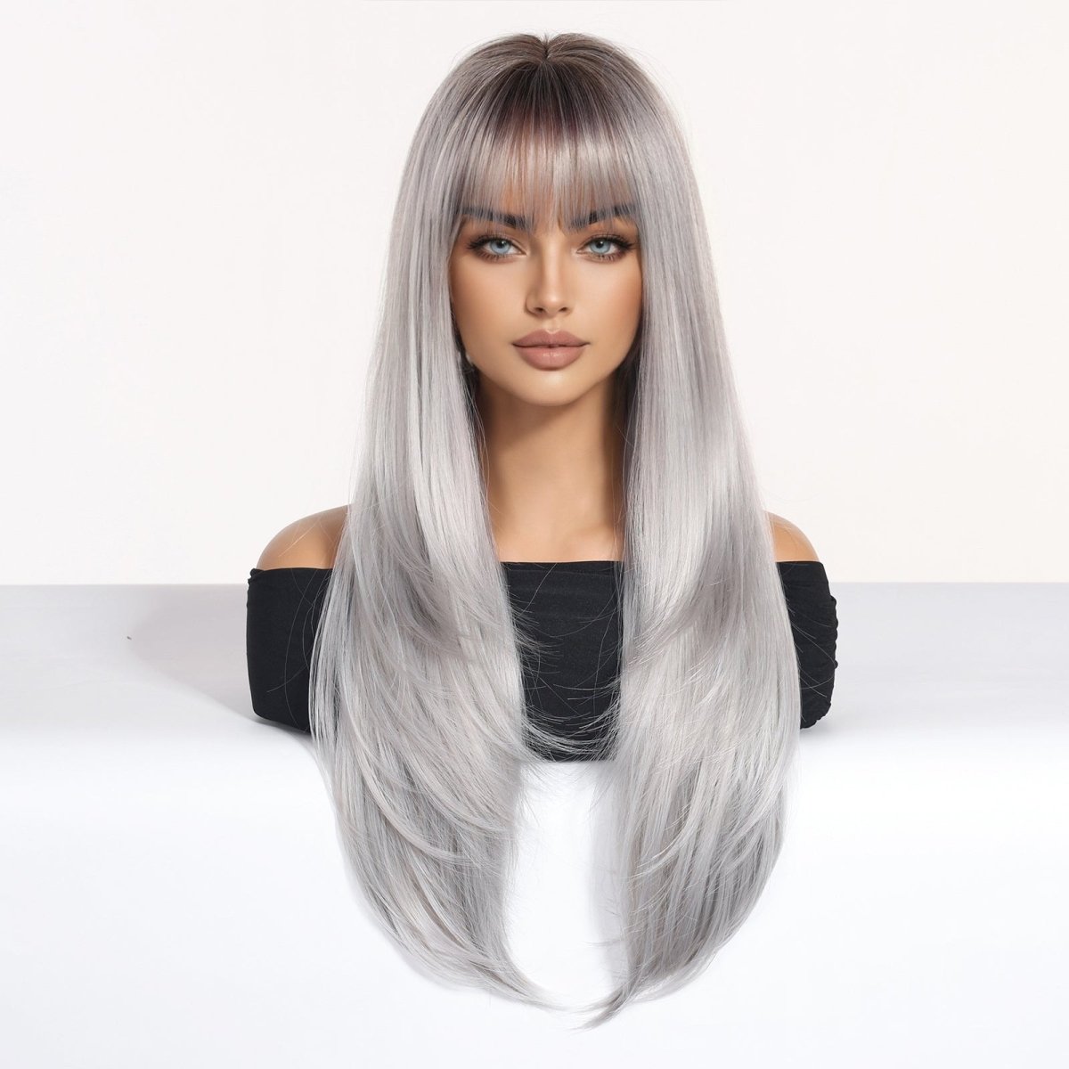 Silver-Gray With Darker Roots Wig - MARKETPLACE | Grey, Fringe, Synthetic Hair | Milk &amp; Honey Wigs