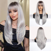 Silver-Gray With Darker Roots Wig - MARKETPLACE | Grey, Fringe, Synthetic Hair | Milk & Honey Wigs