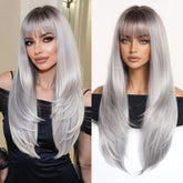 Silver-Gray With Darker Roots Wig - MARKETPLACE | Grey, Fringe, Synthetic Hair | Milk & Honey Wigs