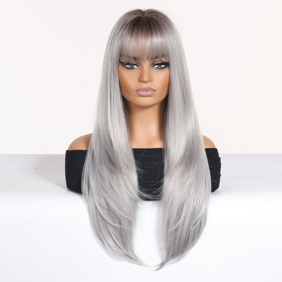 Silver-Gray With Darker Roots Wig - MARKETPLACE | Grey, Fringe, Synthetic Hair | Milk &amp; Honey Wigs