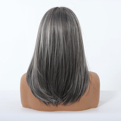 Silver Grey Layered Silver Grey synthetic layered lace front wig | Milk &amp; Honey Wigs