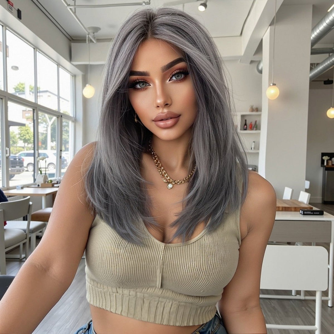 Silver Grey Layered Wig - MARKETPLACE | Grey, Fringe, Synthetic Hair | Milk &amp; Honey Wigs