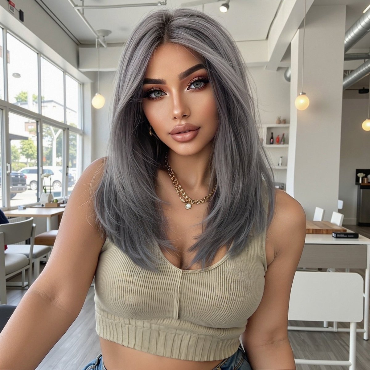 Silver Grey Layered Wig - MARKETPLACE | Grey, Fringe, Synthetic Hair | Milk &amp; Honey Wigs