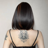 Sleek Black Bob Wig with Bangs and Caramel Highlights  - MARKETPLACE | Black, Fringe, Synthetic Hair | Milk & Honey Wigs