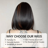 Sleek Black Bob Wig with Bangs and Caramel Highlights  - MARKETPLACE | Black, Fringe, Synthetic Hair | Milk & Honey Wigs