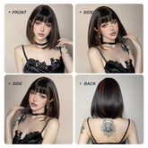 Sleek Black Bob Wig with Bangs and Caramel Highlights  - MARKETPLACE | Black, Fringe, Synthetic Hair | Milk & Honey Wigs