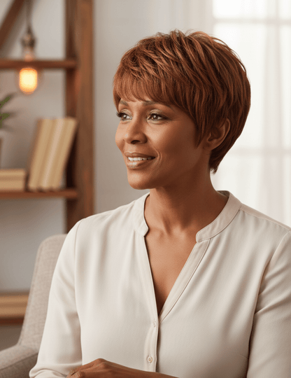 Sleek Chestnut Brown Pixie Cut Wig chestnut brown synthetic pixie lace front wig | Milk &amp; Honey Wigs