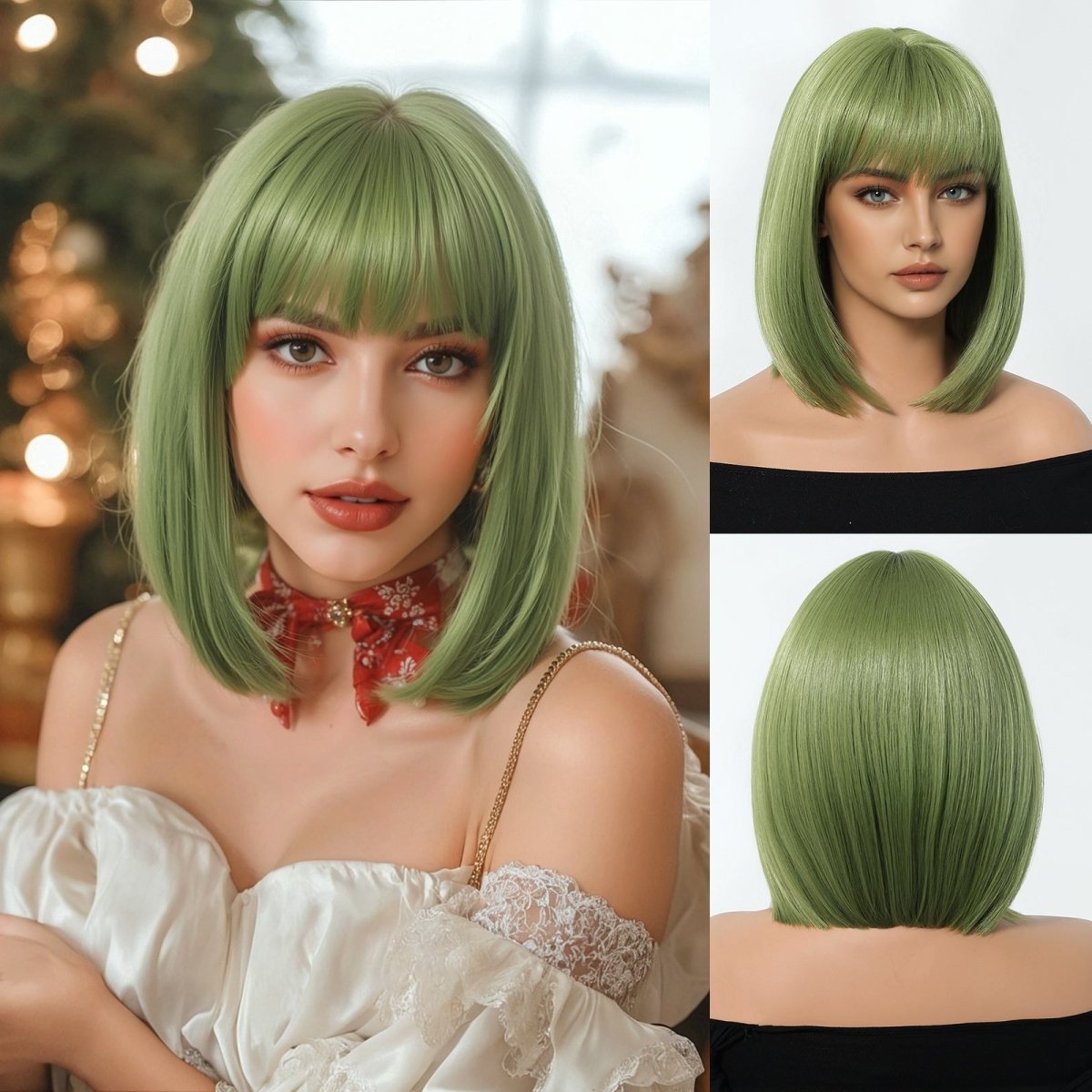 Sleek Olive Green Bob Wig - MARKETPLACE | Brown, Fringe, Synthetic Hair | Milk &amp; Honey Wigs