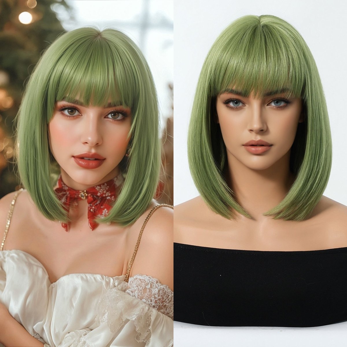 Sleek Olive Green Bob Wig - MARKETPLACE | Brown, Fringe, Synthetic Hair | Milk &amp; Honey Wigs