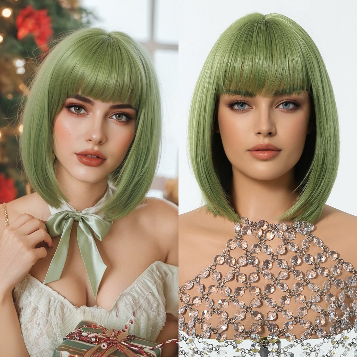 Sleek Olive Green Bob Wig - MARKETPLACE | Brown, Fringe, Synthetic Hair | Milk &amp; Honey Wigs