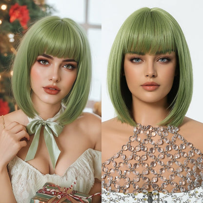 Sleek olive green synthetic bob lace front wig | Milk &amp; Honey Wigs