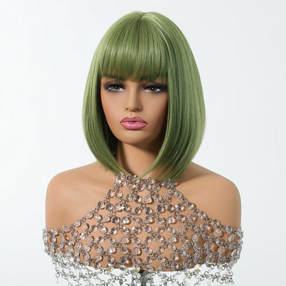 Sleek olive green synthetic bob lace front wig | Milk &amp; Honey Wigs