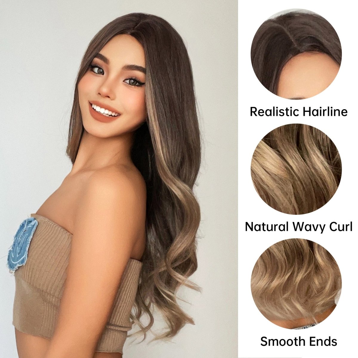 Soft Brown with Ash Blonde Highlights Wig - MARKETPLACE | Brown, Fringe, Synthetic Hair | Milk &amp; Honey Wigs