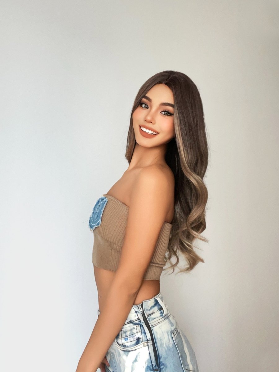 Soft Brown with Ash Blonde Highlights Wig - MARKETPLACE | Brown, Fringe, Synthetic Hair | Milk &amp; Honey Wigs