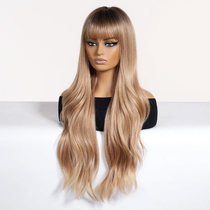 Soft Wavy Honey Brown synthetic wavy lace front wig | Milk &amp; Honey Wigs