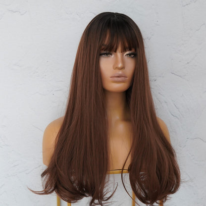 STACEY - Brown Ombre - Fringe Wig | Brown, 22 Inch, Fringe, Synthetic Hair | Milk &amp; Honey Wigs