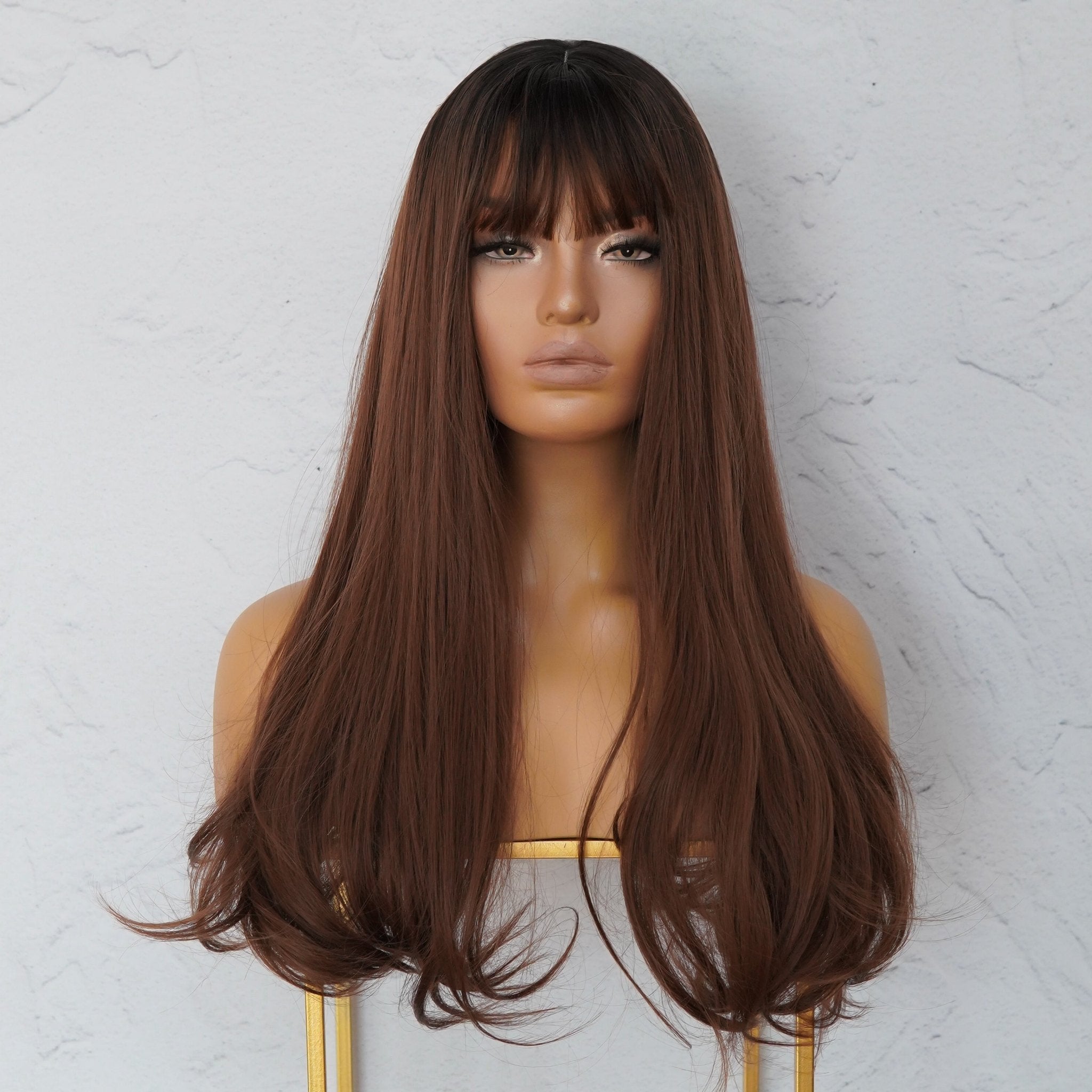 STACEY - Brown Ombre - Fringe Wig | Brown, 22 Inch, Fringe, Synthetic Hair | Milk &amp; Honey Wigs