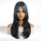 Teal Highlight Layered with Curtain Bangs Wig  - MARKETPLACE | Green, Fringe, Synthetic Hair | Milk & Honey Wigs