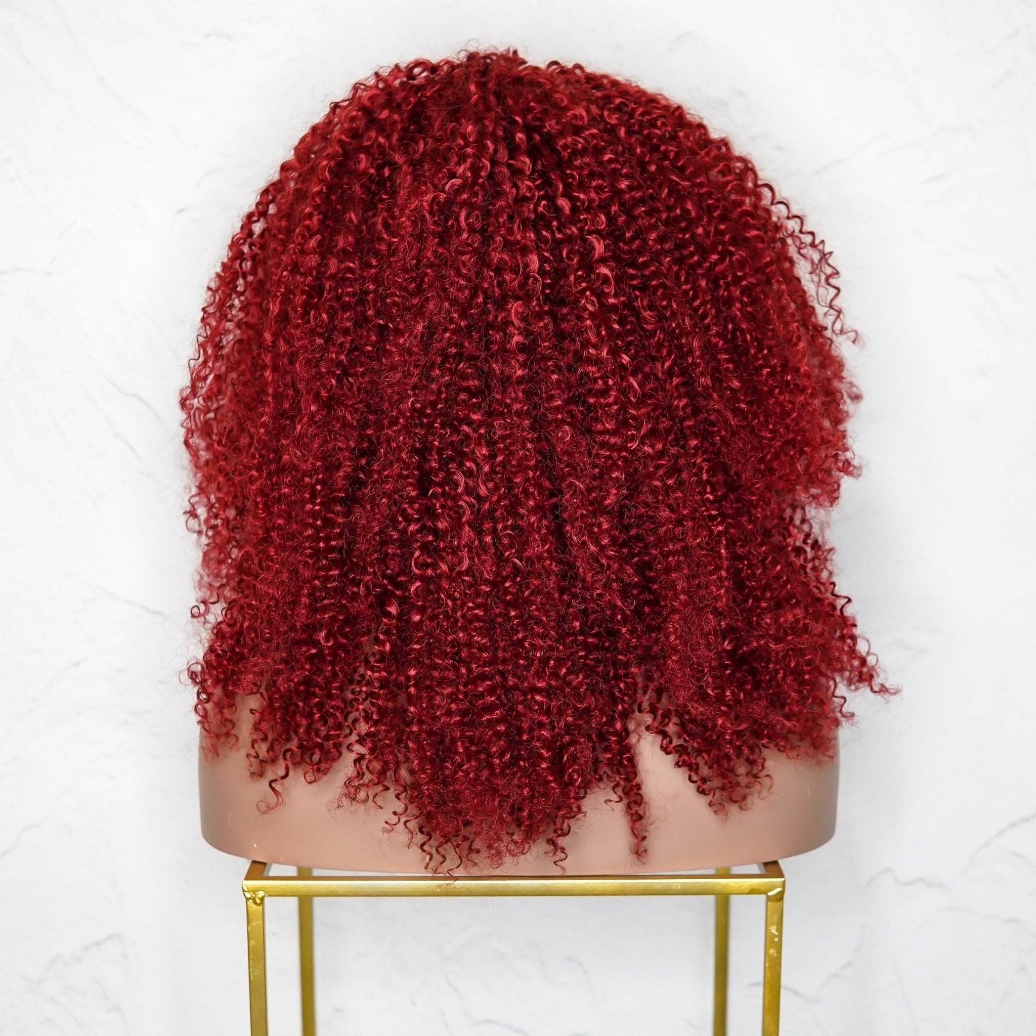 TYRA - Burgundy - Afro Curl Wig | Red, 18 Inch, Fringe, Synthetic Hair | Milk &amp; Honey Wigs