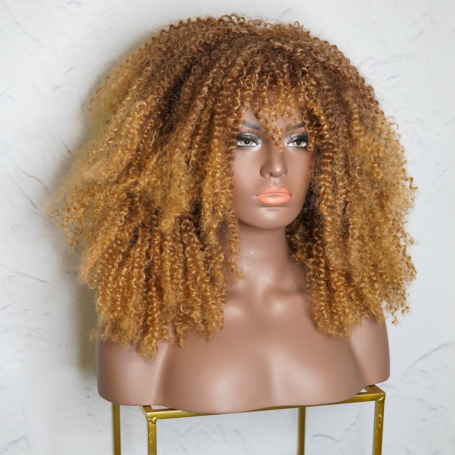 TYRA - Caramel - Afro Curl Wig | Brown, 18 Inch, Fringe, Synthetic Hair | Milk &amp; Honey Wigs
