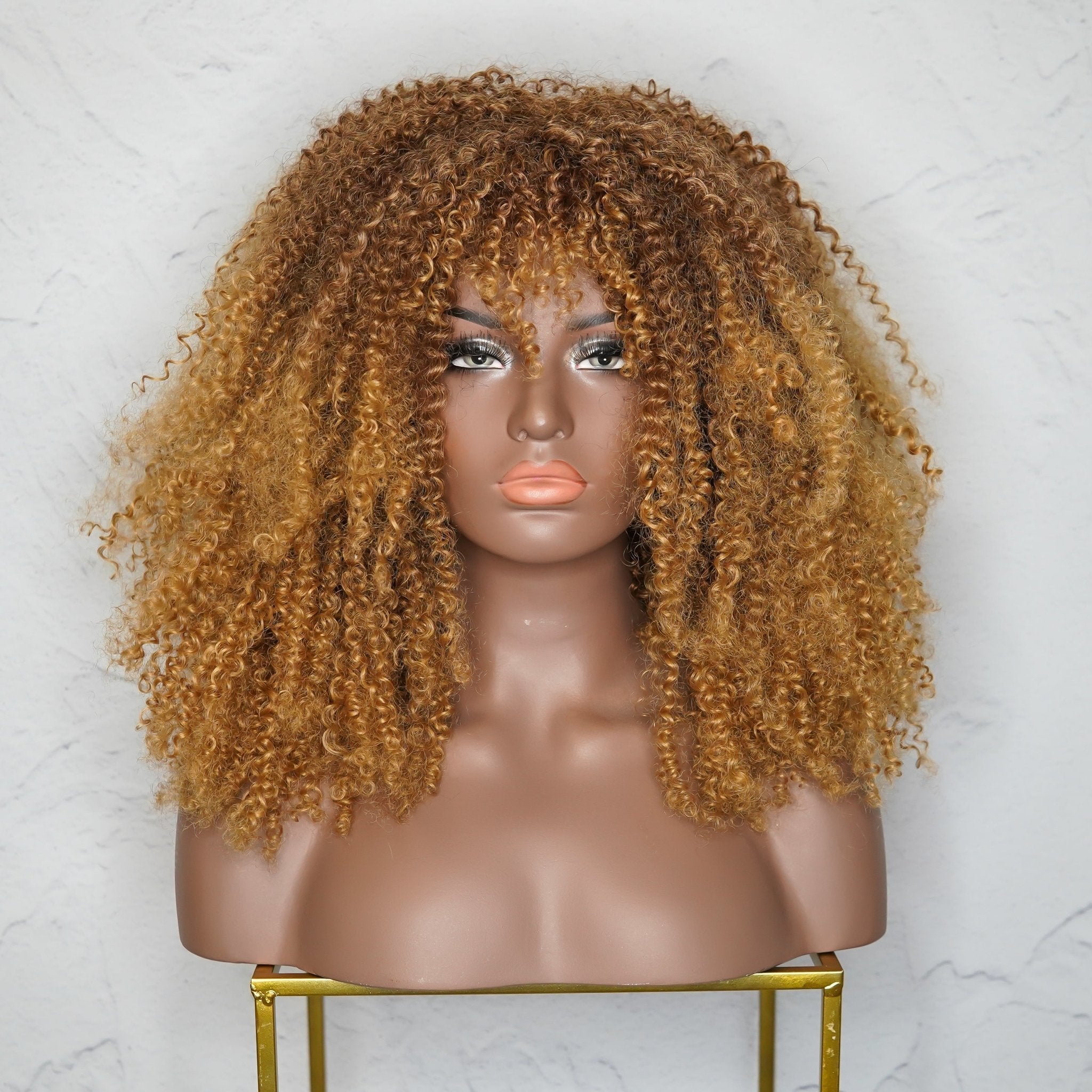TYRA - Caramel - Afro Curl Wig | Brown, 18 Inch, Fringe, Synthetic Hair | Milk &amp; Honey Wigs