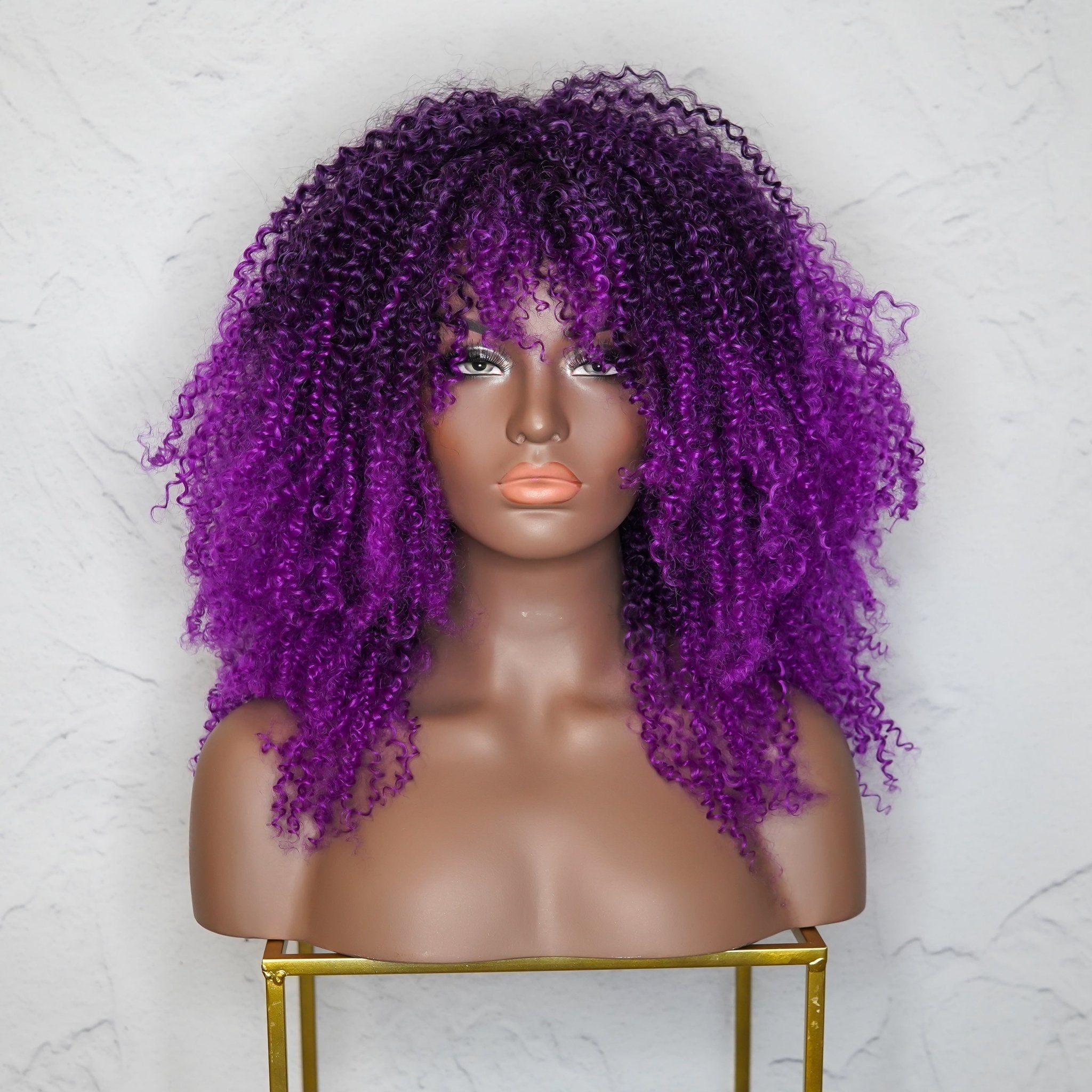 TYRA - Purple - Afro Curl Wig | Purple, 18 Inch, Fringe, Synthetic Hair | Milk &amp; Honey Wigs