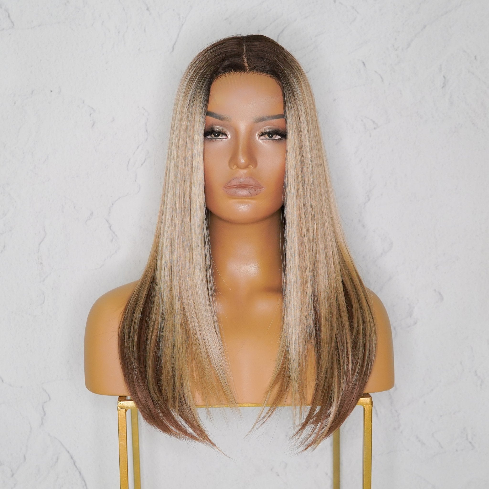 VALERIE - Ombre Caramel - Lace Front Wig | Blonde, 18 Inch, T-Part Lace Front, Synthetic Hair | Milk &amp; Honey Wigs