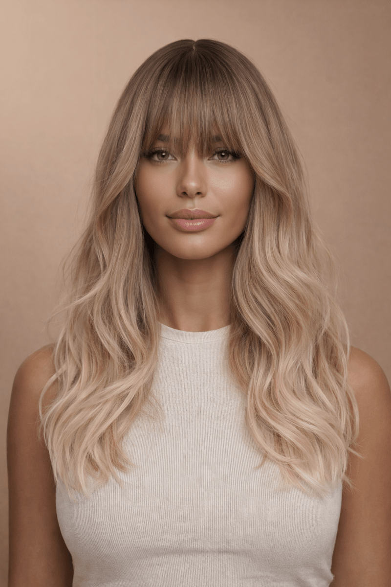 VIVIENE - Ombre Blonde - Fringe Wig | Blonde, 20 Inch, Fringe, Synthetic Hair | Milk &amp; Honey Wigs