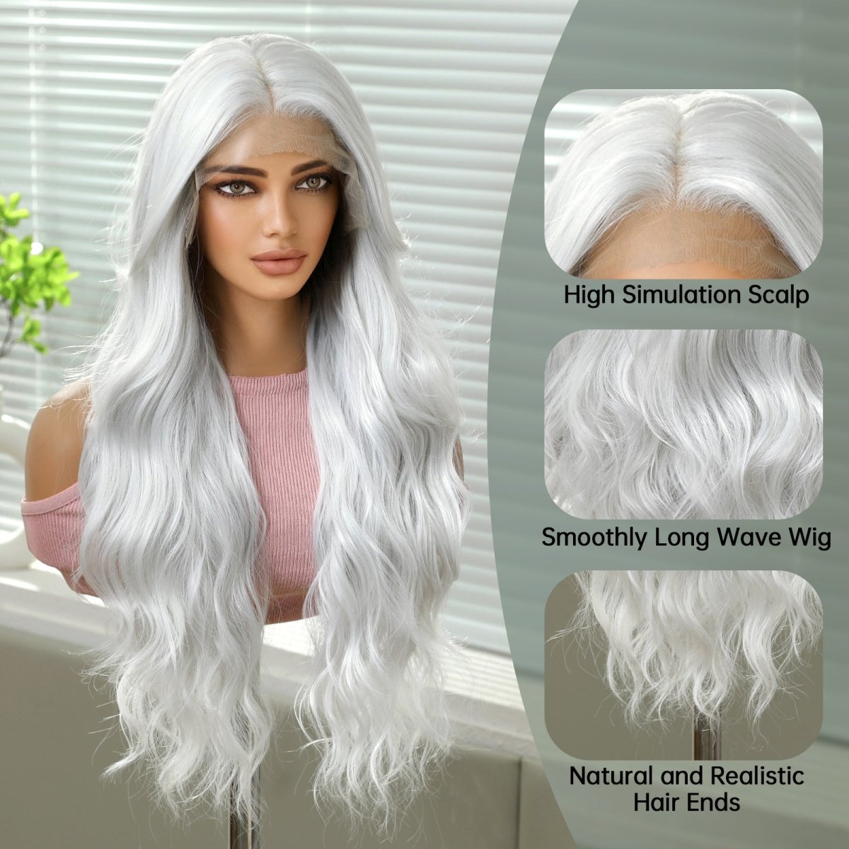 Wavy Long White Blonde 13x6 Lace Front Wig - MARKETPLACE | Blonde, 13x6 Lace Front, Synthetic Hair | Milk &amp; Honey Wigs