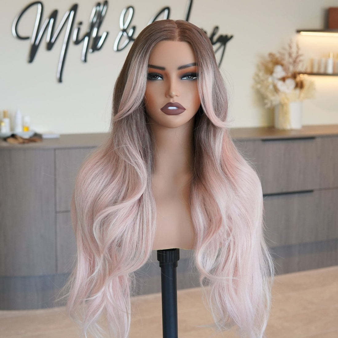 ZINA - Oyster Pink - Lace Front Wig | Pink, 26 Inch, 13x6 Lace Front, Synthetic Hair | Milk &amp; Honey Wigs