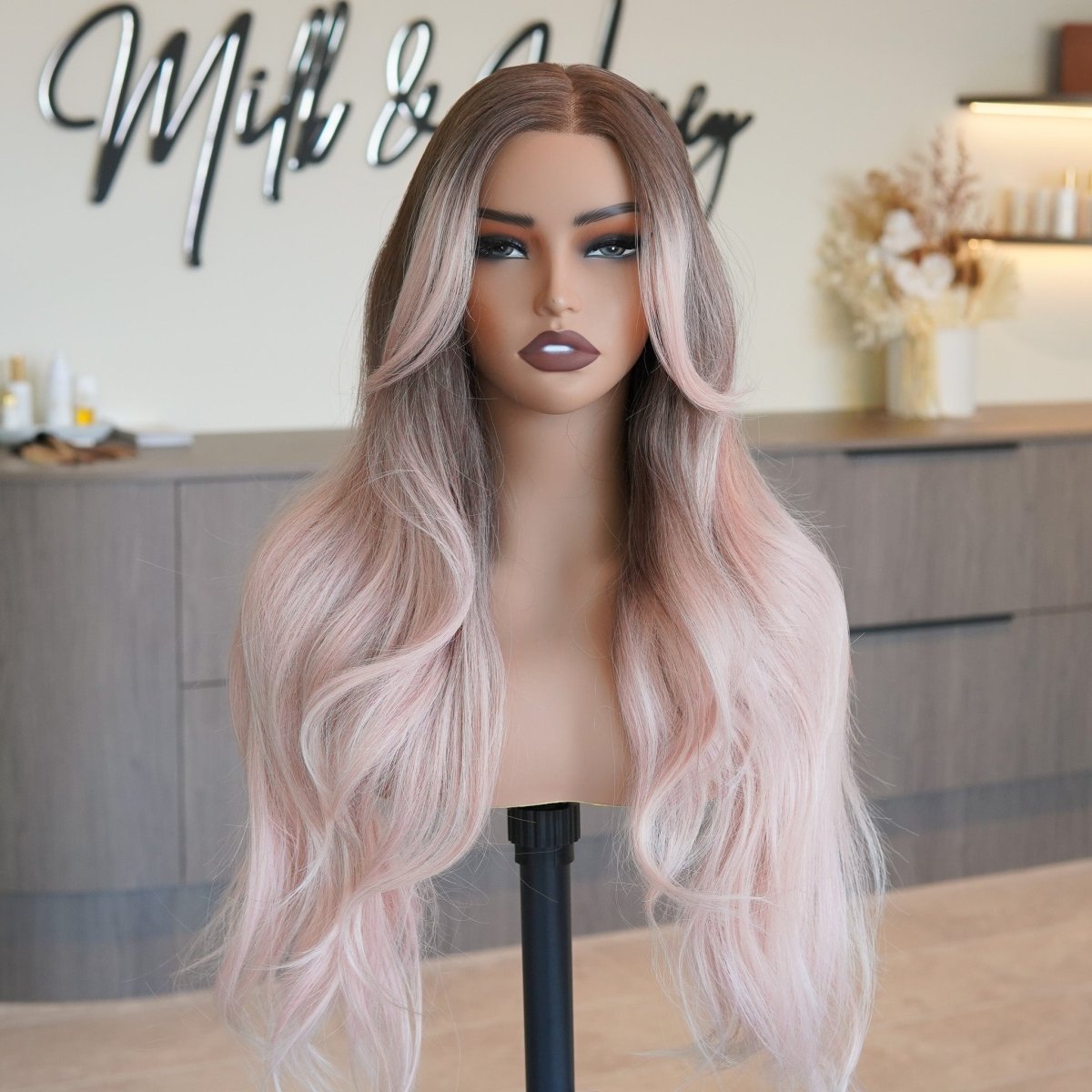 ZINA - Oyster Pink - Lace Front Wig | Pink, 26 Inch, 13x6 Lace Front, Synthetic Hair | Milk &amp; Honey Wigs