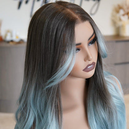 ZINA Teal Blue synthetic wavy 13x6 lace front wig | Milk &amp; Honey Wigs