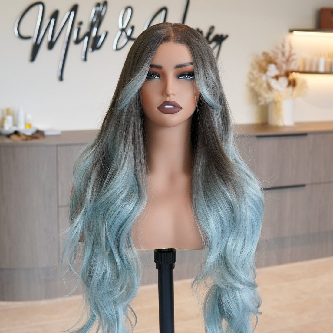 ZINA - Teal Blue - Lace Front Wig | Blue, 26 Inch, 13x6 Lace Front, Synthetic Hair | Milk &amp; Honey Wigs