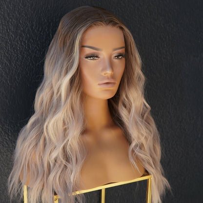ZOEY ombre blonde synthetic loose curl lace front wig | Milk &amp; Honey Wigs