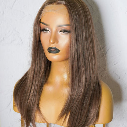 ZYPHER ash brown synthetic straight lace front wig | Milk &amp; Honey Wigs